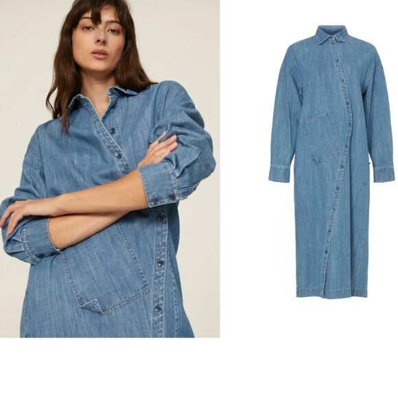 TIBI Lightweight Stone Wash Denim Shirtdress - Picture 6 of 12